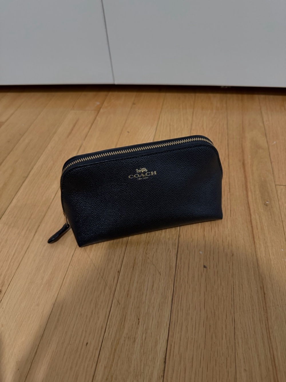 Coach Black Pebbled Leather Zip Pouch with Gold Logo